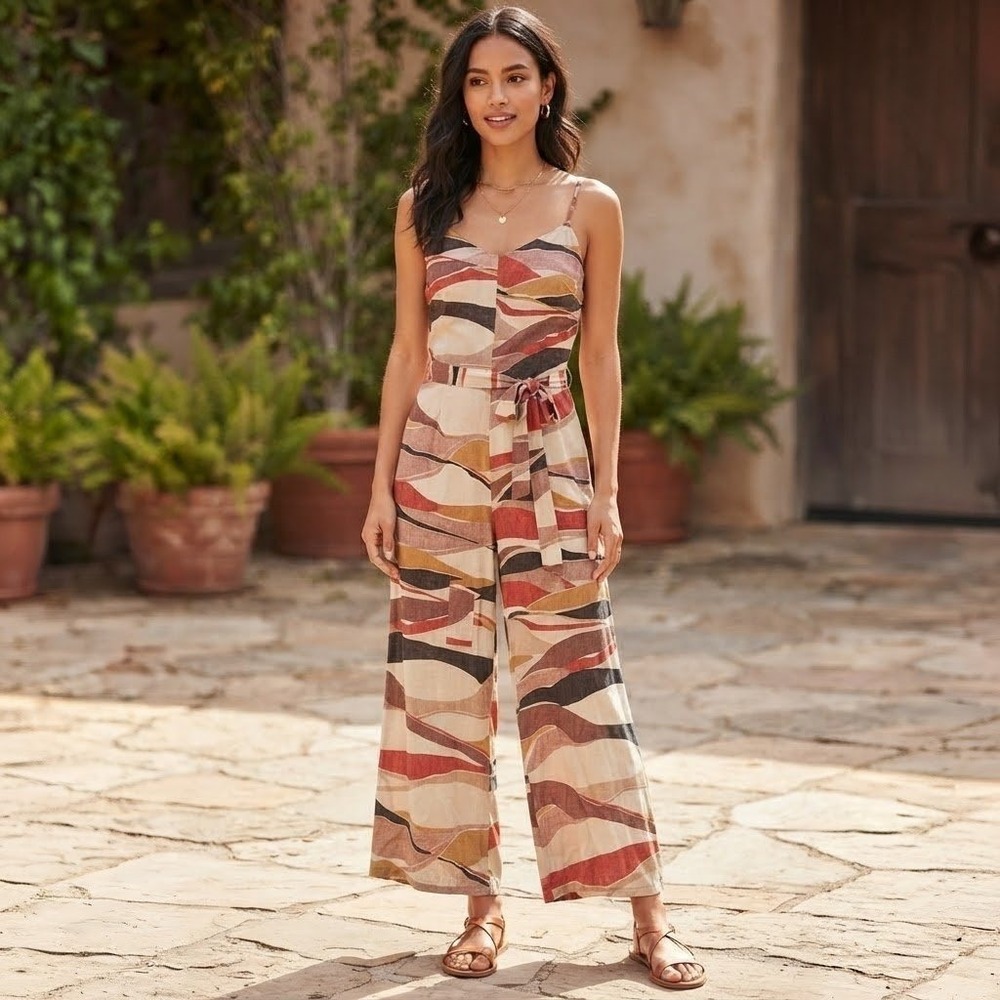 Reitmans Jumpsuit Womens Small Multicolor Abstract Wide Leg Summer‎ Romper Artsy